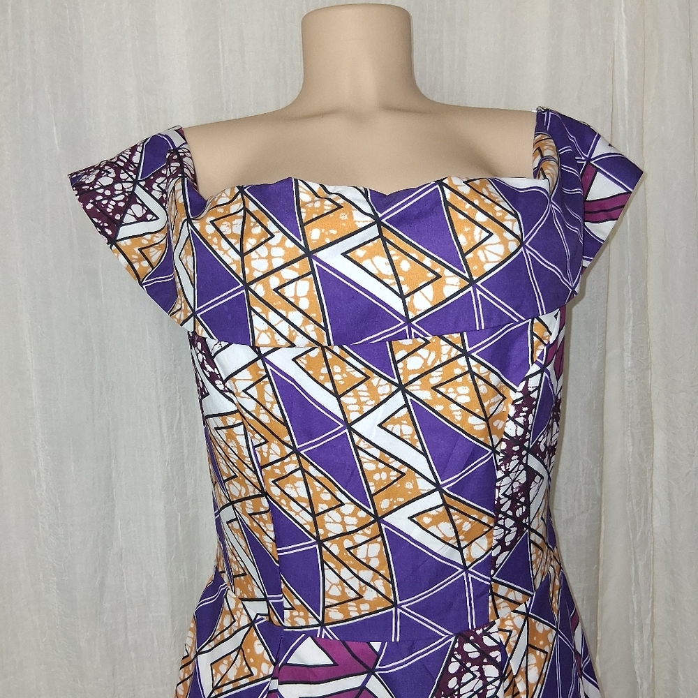 NIARA New Woman Size 12/36 Elegant High-Low Geometric Dress in Purple and Gold - Picture 8 of 17